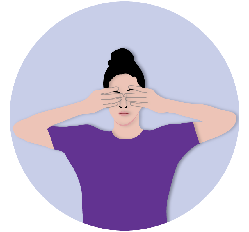Illustration of a woman covering her eyes and ears for humming breath